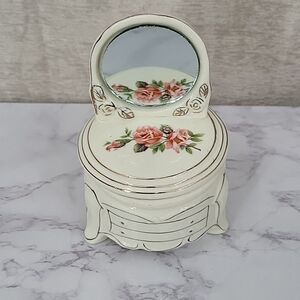 Jewelry Trinket Box Dresser Vanity with Mirror Vintage Floral Cream